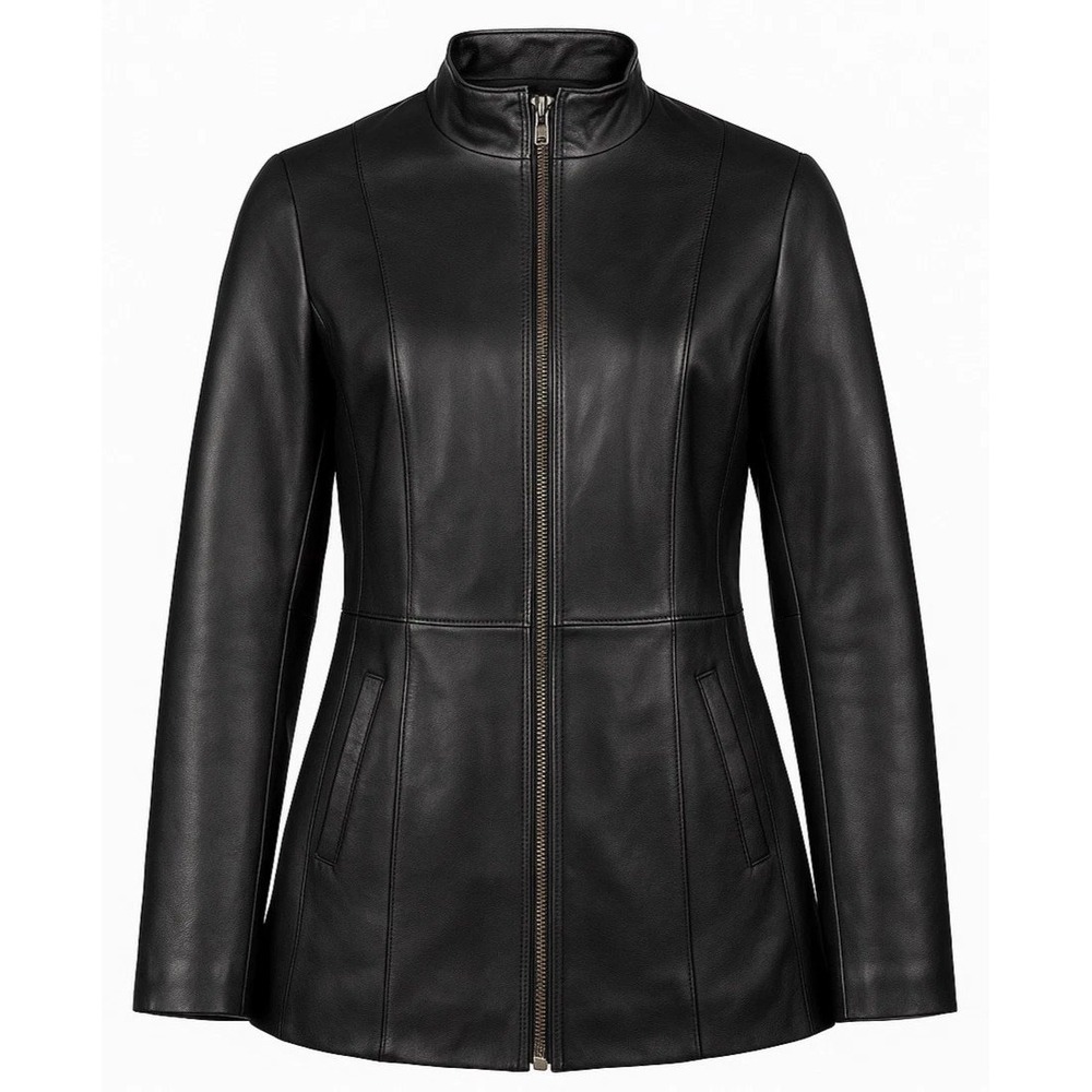 Overland Lambskin Leather Jacket XS Black Full Zip Moto Minimalist Quiet Luxury
